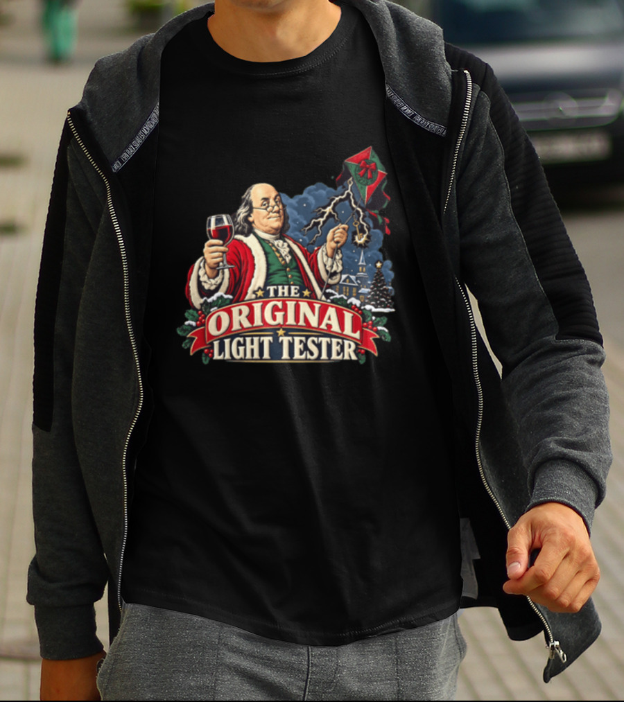 Benjamin Franklin Santa Suit Wine And Kite The Original Light Tester T-Shirt