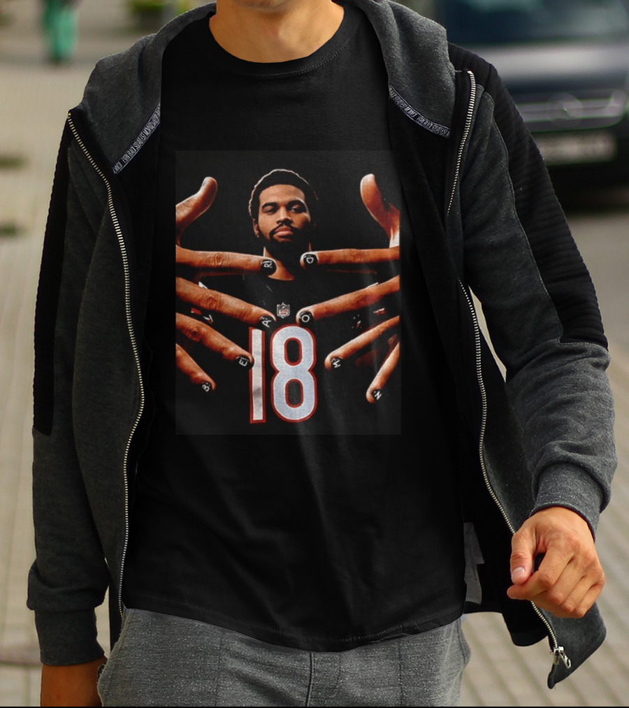 Sure, Here's A Revised Title: Caleb Williams Bear Down Black 18 Football Nails T-Shirt