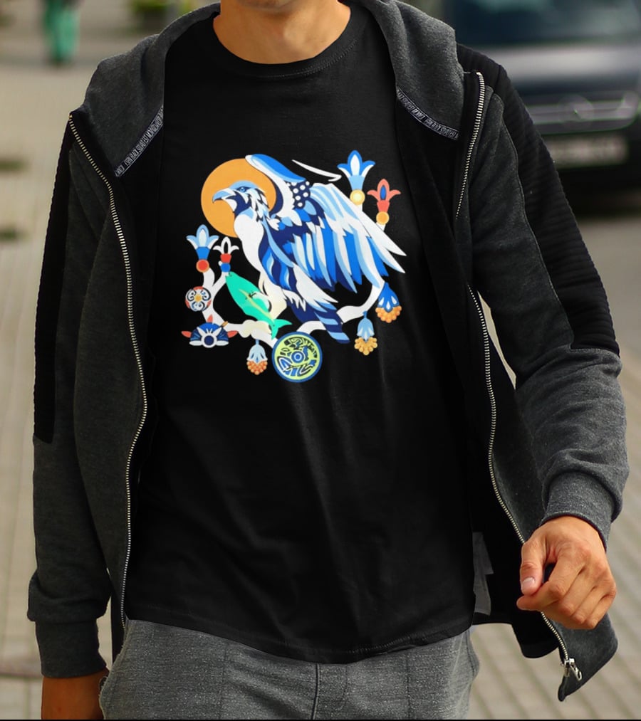 Egyptian Blue Falcon Bird Of Prey With Fish And Ancient Symbolism T-Shirt