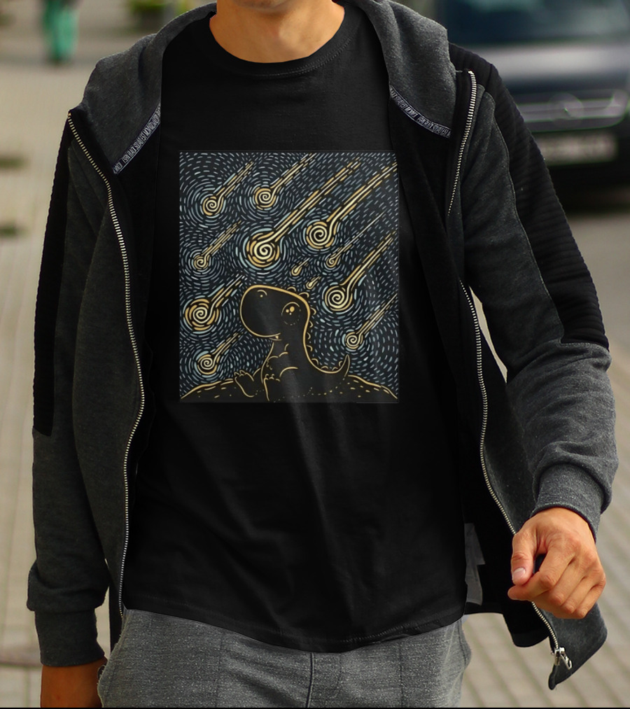 Make A Wish Dinosaur Under Shooting Star Swirl Night Sky T-Shirt