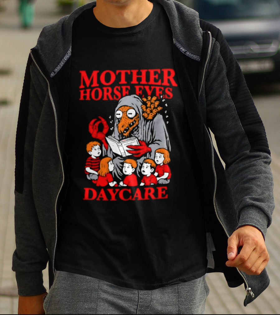 Mother Horse Eyes Daycare Creepy Creature Reading To Children T-Shirt