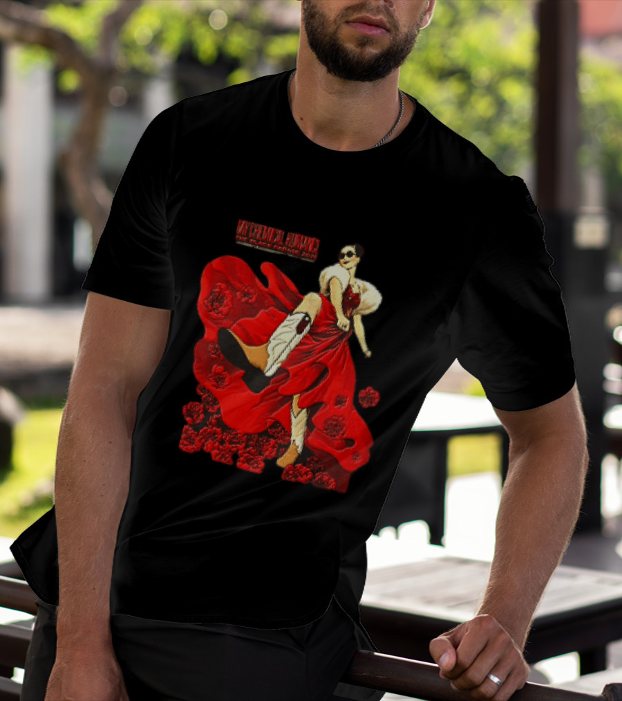 My Chemical Romance The Black Parade Tour 2025 Woman Red Dress Cowboy Boots Flowers T-Shirt