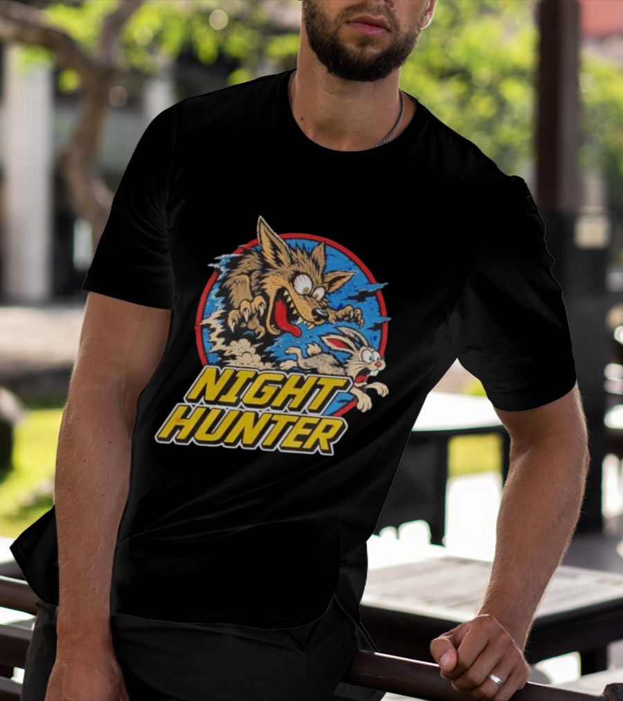 Night Hunter Coyote And Rabbit Chase Epic Predator Prey Adventure T-Shirt