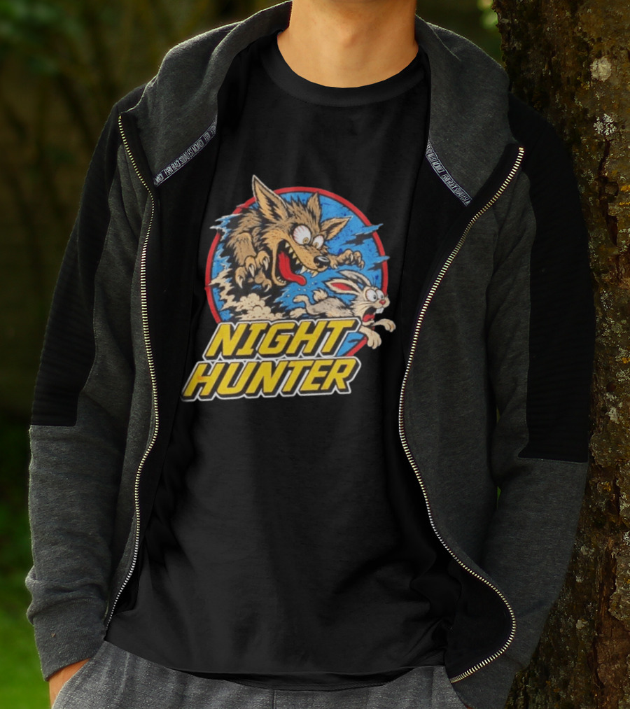 Night Hunter Coyote And Rabbit Chase Epic Predator Prey Adventure T-Shirt