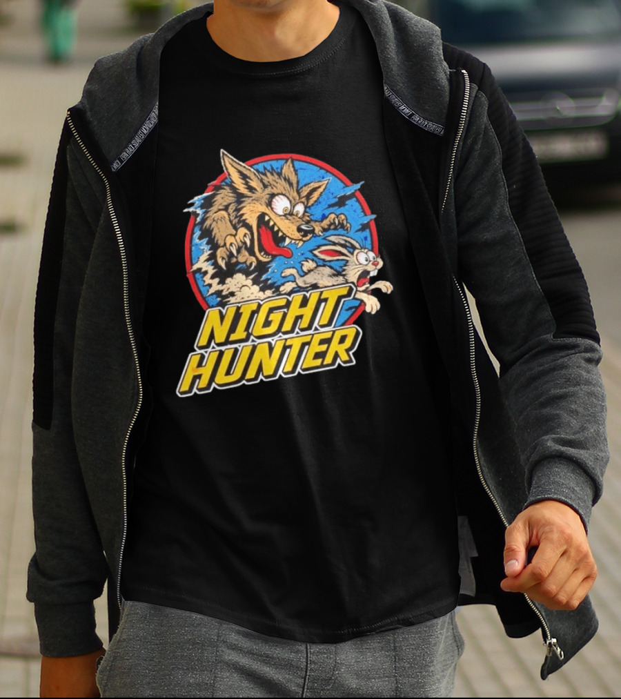 Night Hunter Coyote And Rabbit Chase Epic Predator Prey Adventure T-Shirt