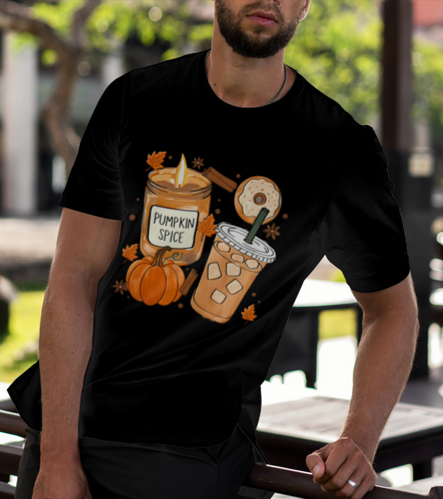 Pumpkin Spice Candle Iced Coffee Donut Autumn Aesthetic T-Shirt