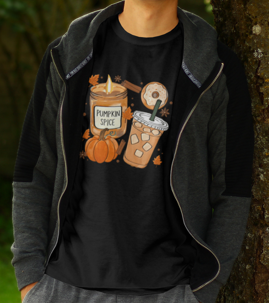 Pumpkin Spice Candle Iced Coffee Donut Autumn Aesthetic T-Shirt