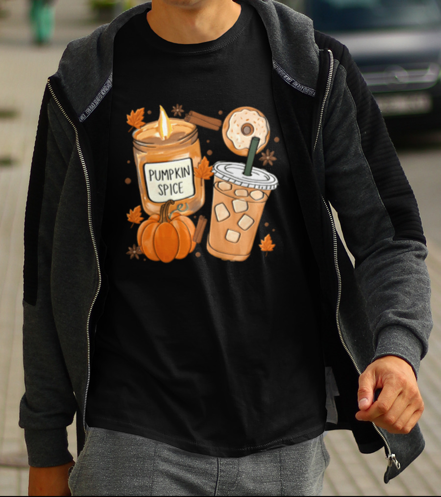 Pumpkin Spice Candle Iced Coffee Donut Autumn Aesthetic T-Shirt