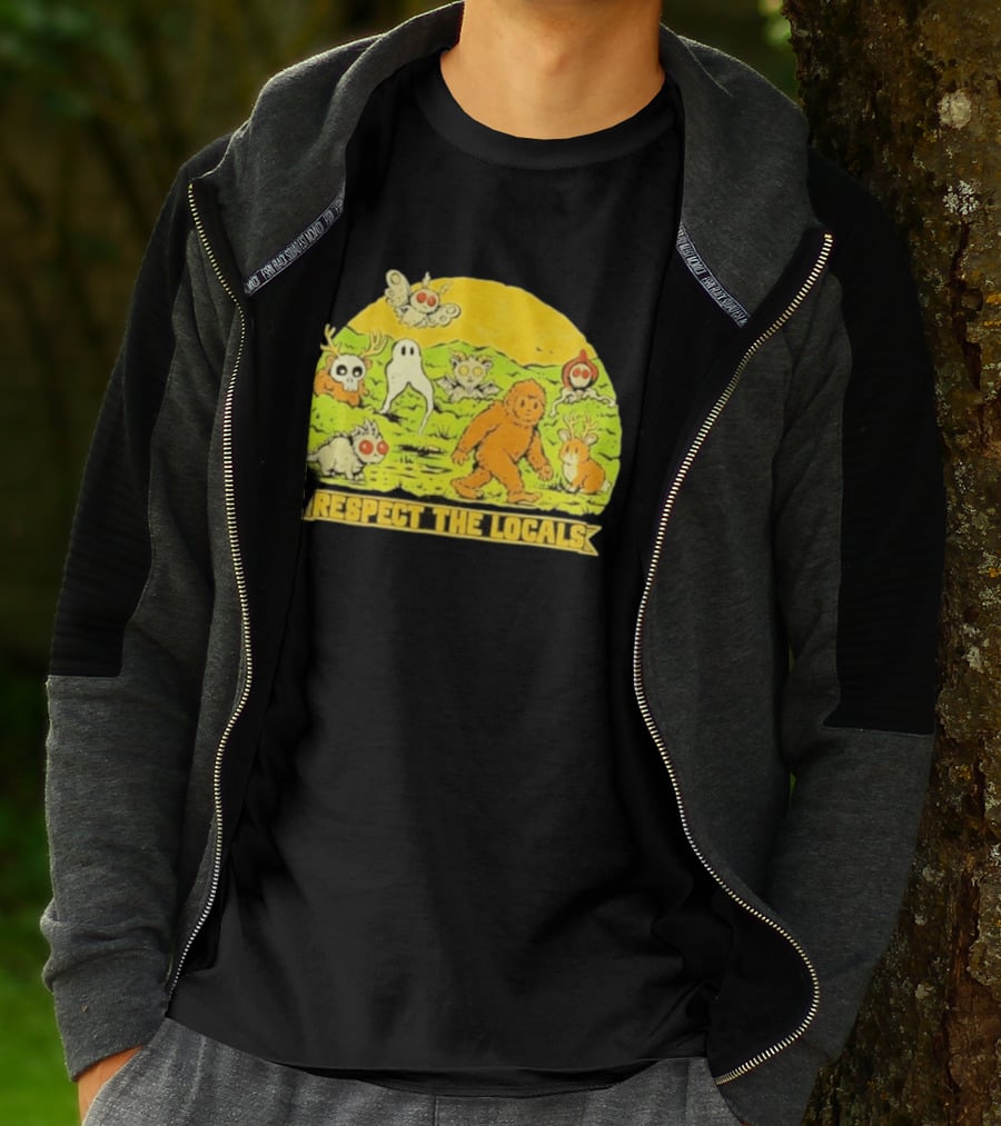 Respect The Locals Halloween Creatures Bigfoot Ghost Owl Mothman Cryptids T-Shirt
