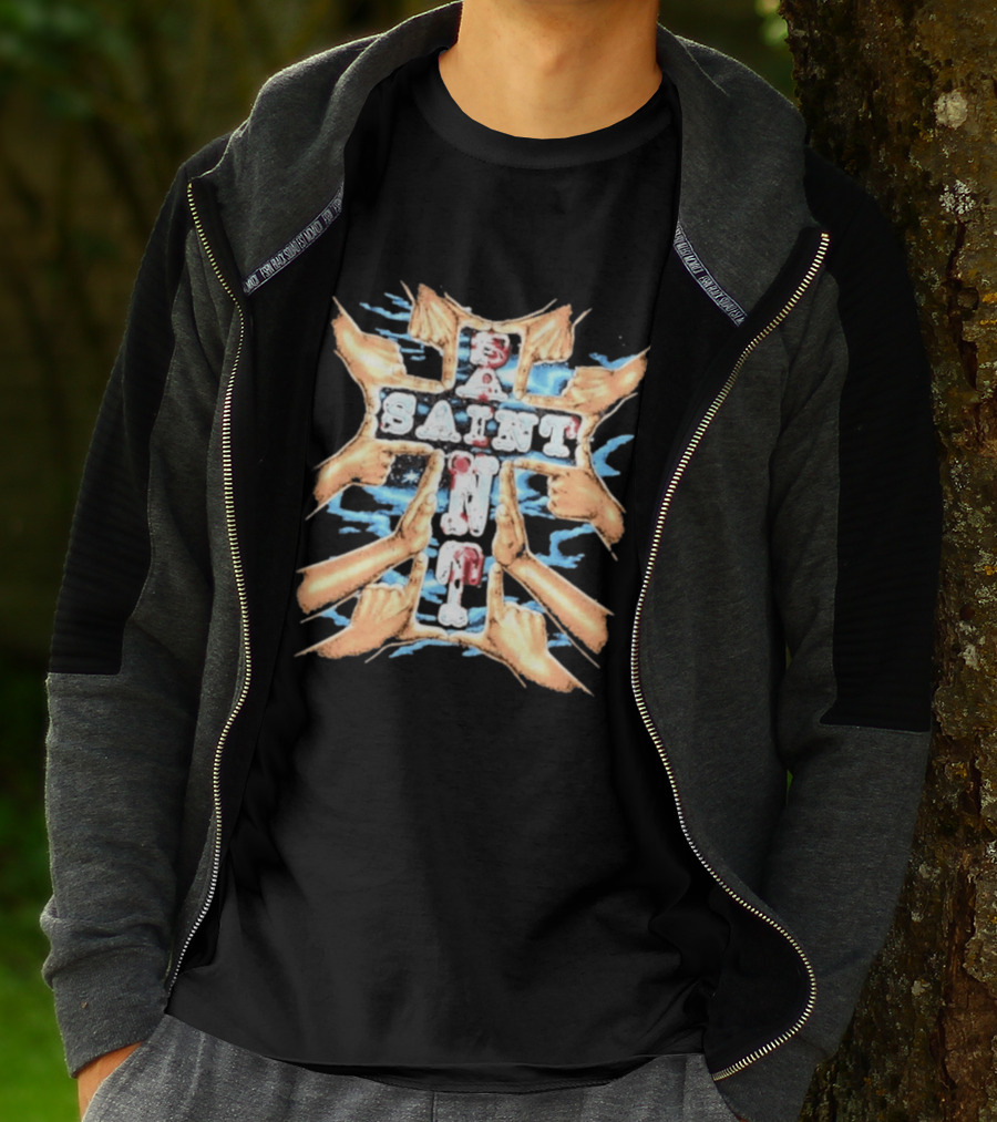 Saint Hands Framing Religious Streetwear Iconography T-Shirt
