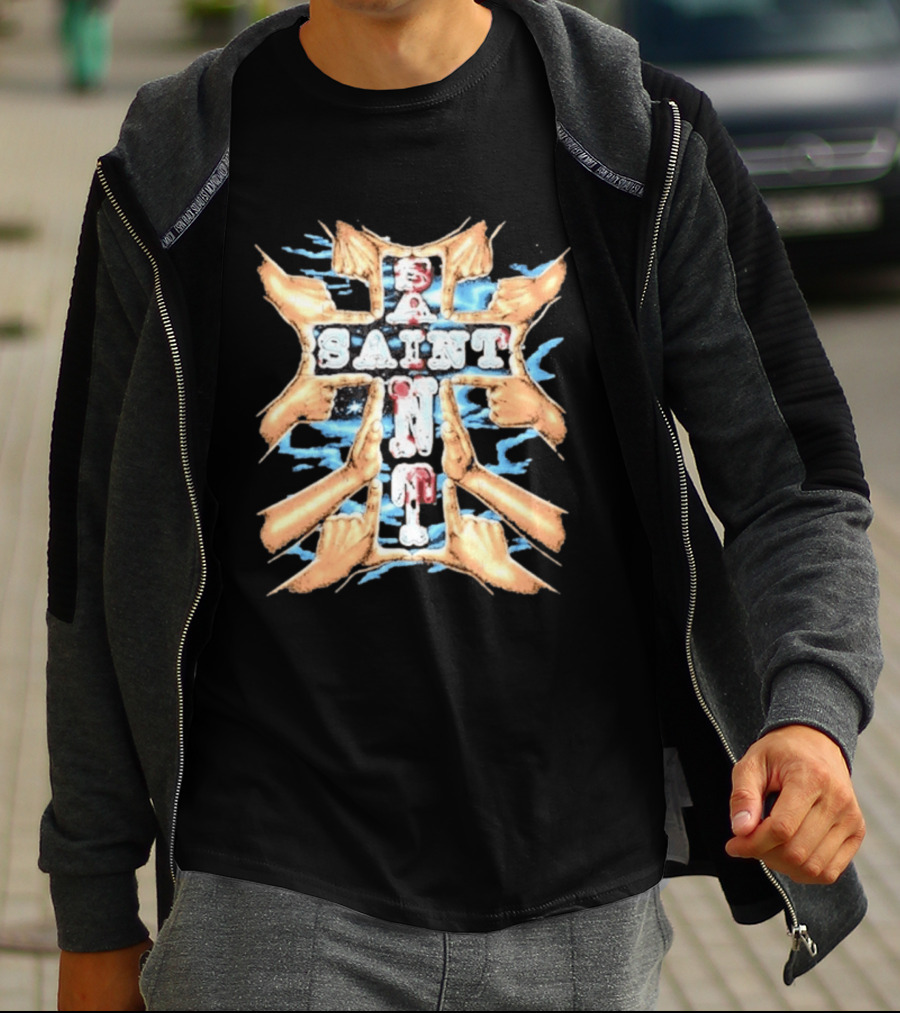 Saint Hands Framing Religious Streetwear Iconography T-Shirt