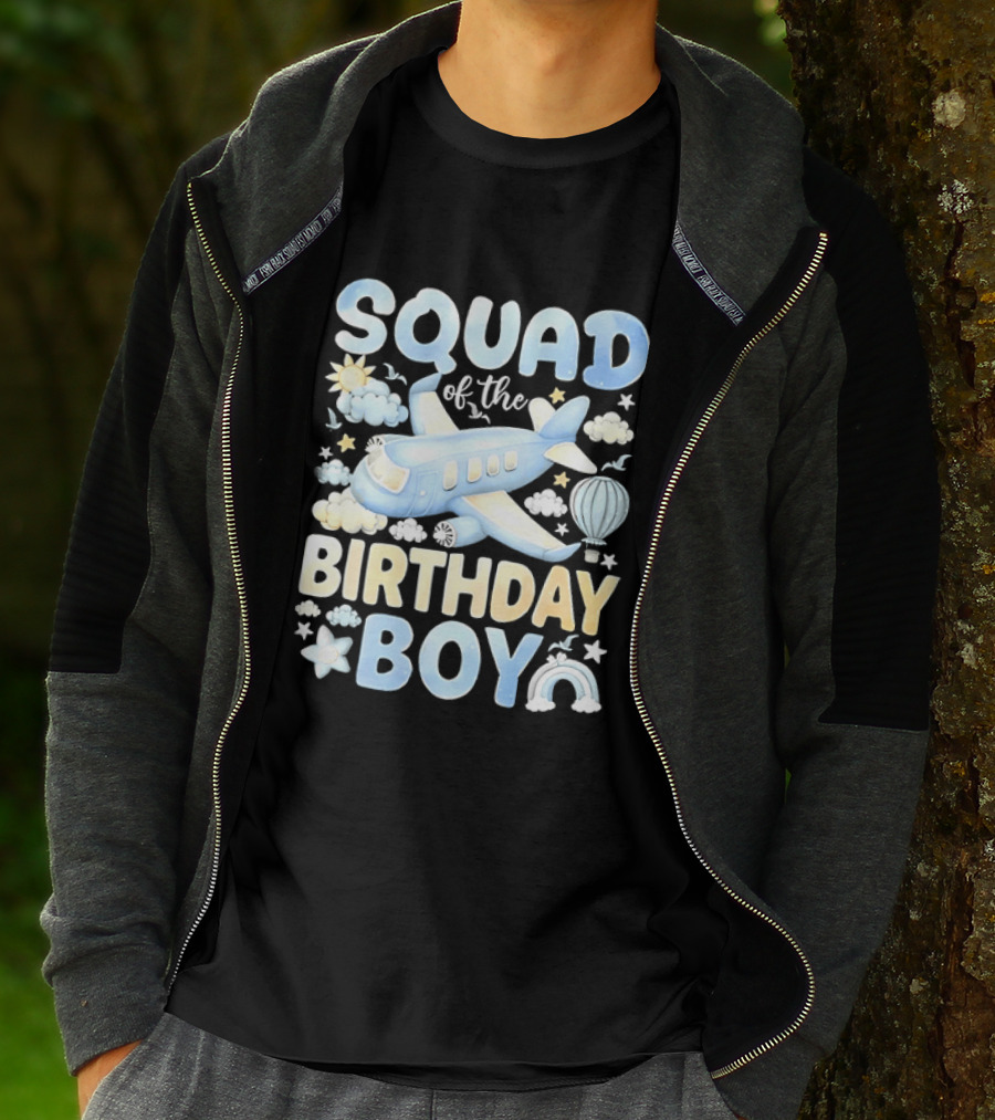 Squad Of The Birthday Boy Airplane Cloud Adventure With Stars And Balloons T-Shirt