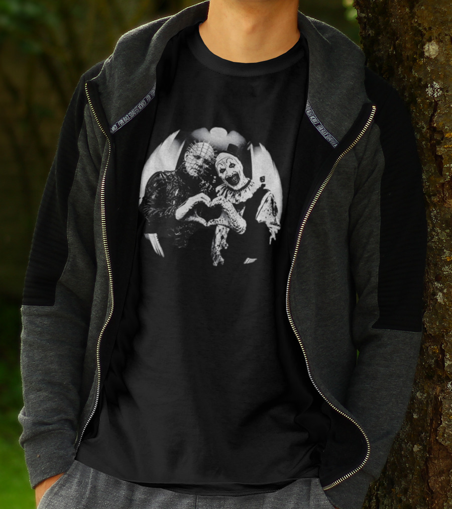 Terrifier Clown Heart Gesture With Pinhead T-Shirt