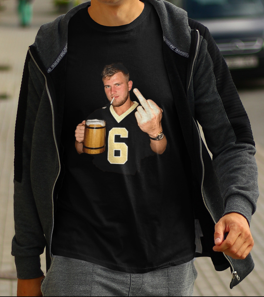 Tyler Shough Number 6 New Orleans Saints Middle Finger Gesture T-Shirt