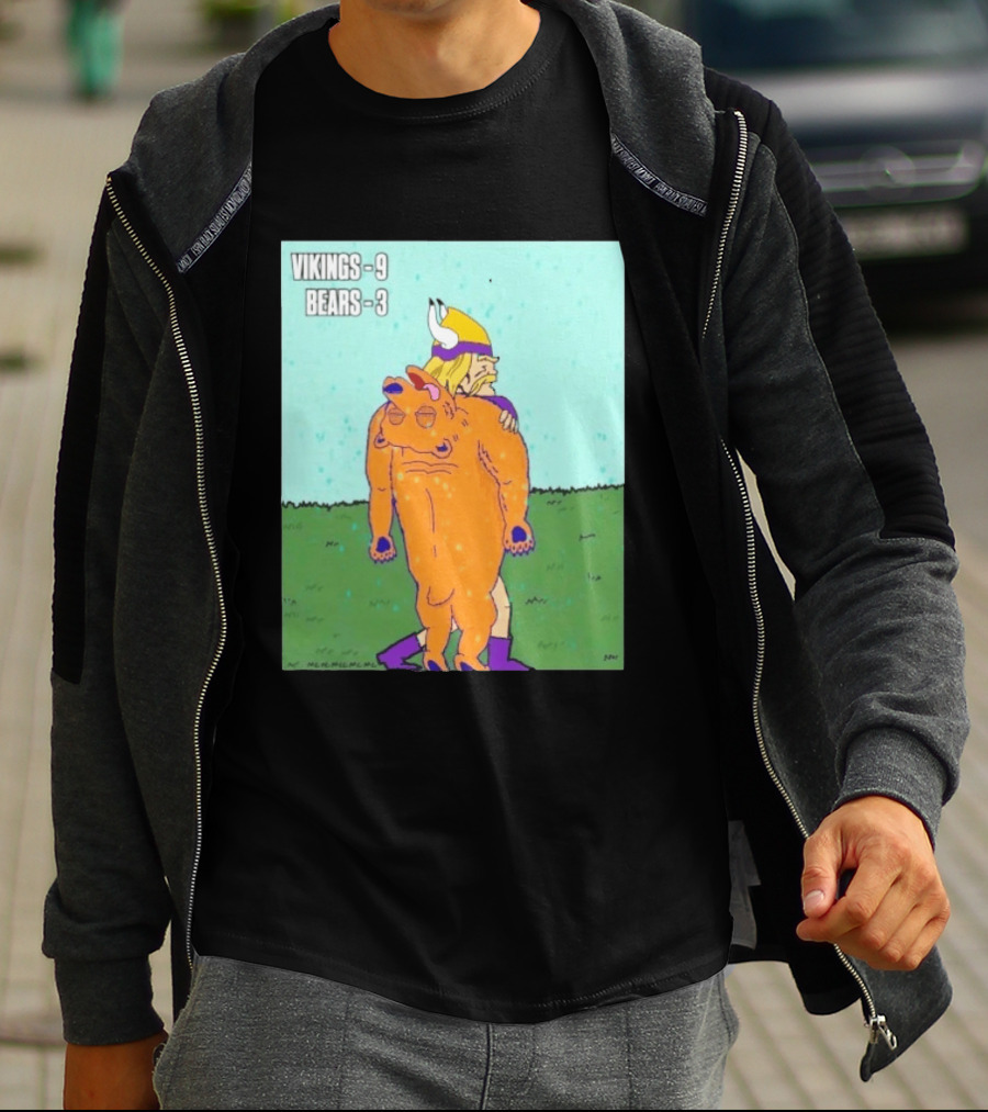 Vikings 9 Bears 3 Cartoon Sports Rivalry Image T-Shirt