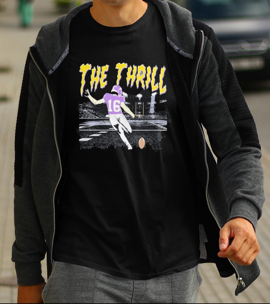 Will Reichard The Thrill 16 Minnesota Vikings Distressed Football T-Shirt