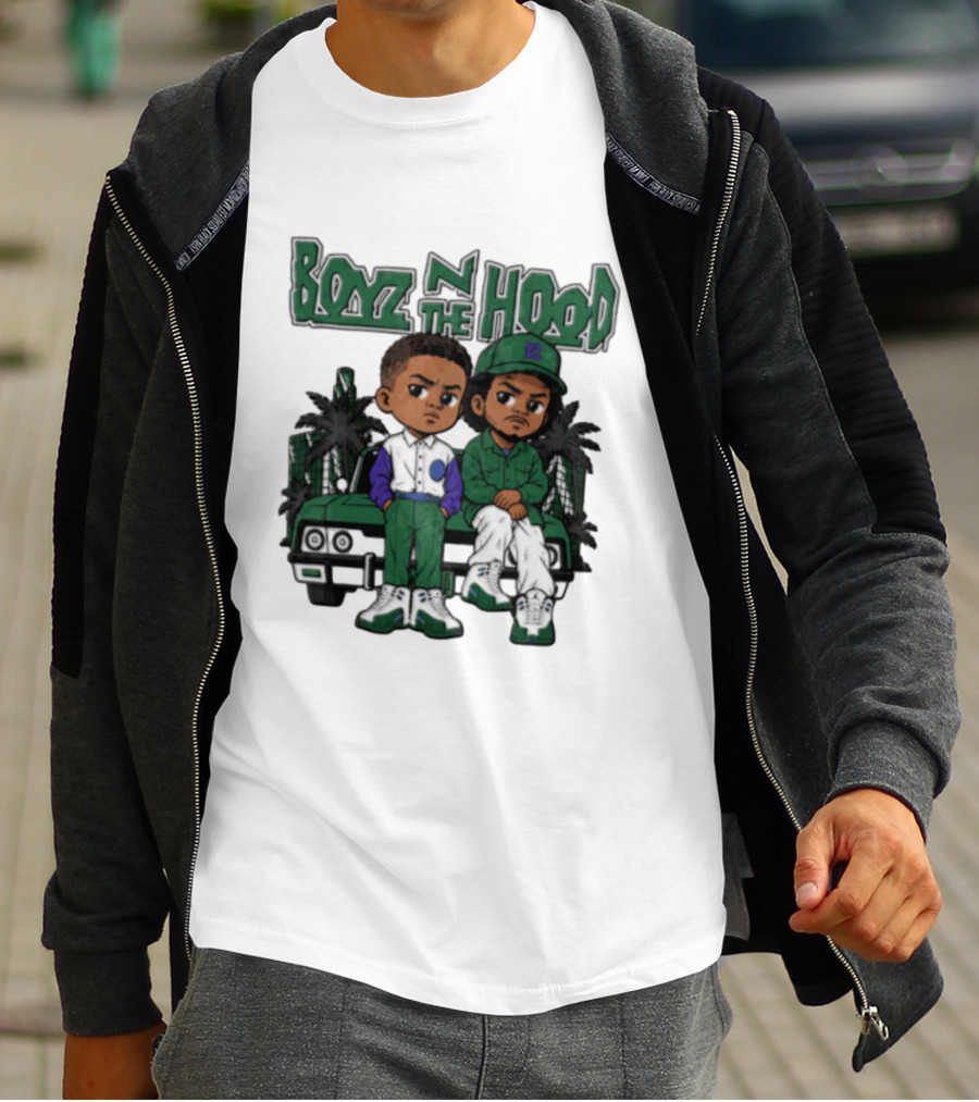 Boyz N The Hood Cartoon Boys Green Car Palm Trees T-Shirt