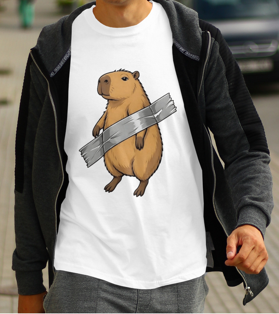 Capybara Holding Duct Tape Rodent Iconic Funny Meme T-Shirt