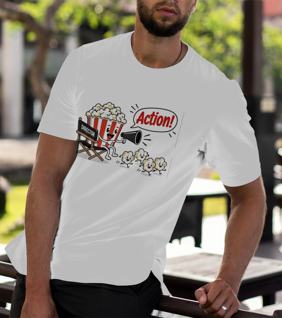 Director Popcorn Calling Action Movie Night Chair Megaphone T-Shirt