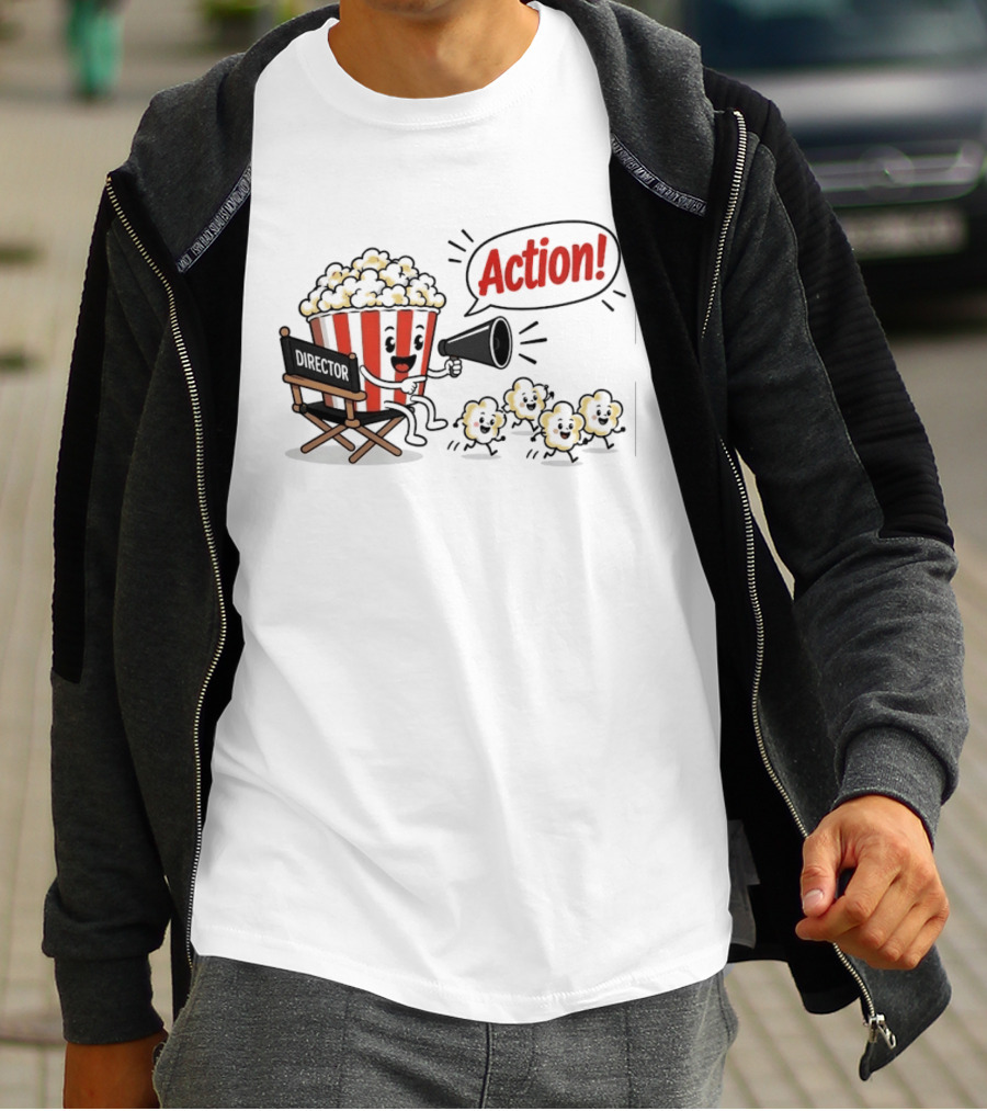 Director Popcorn Calling Action Movie Night Chair Megaphone T-Shirt