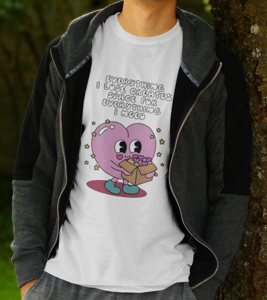Everything I Lose Creates Space For Everything I Need Heart Pink Character With Stars And Box T-Shirt