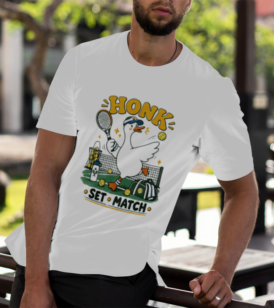 Honk Set Match Duck Playing Tennis Cartoon T-Shirt