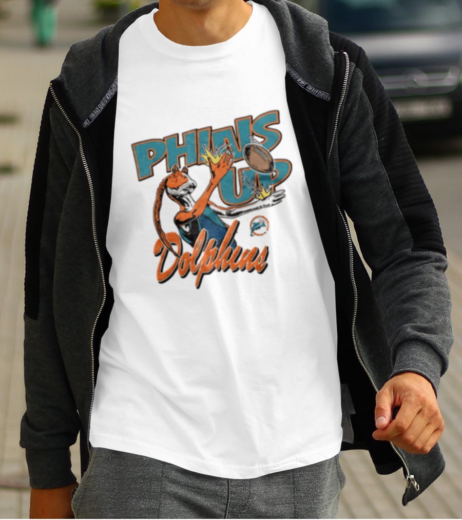 Phins Up Dolphins Jar Jar Binks Catching Football Miami Sports Fan T-Shirt
