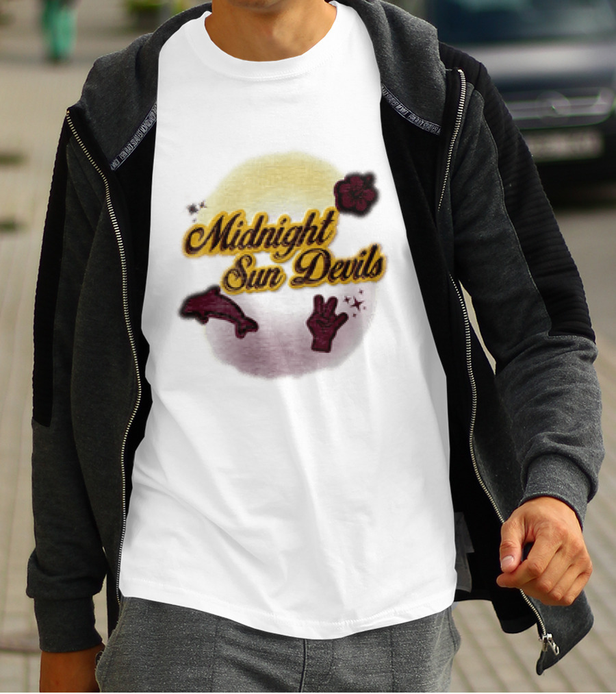Midnight Sun Devils Hibiscus Flower Dolphin And Peace Sign T-Shirt