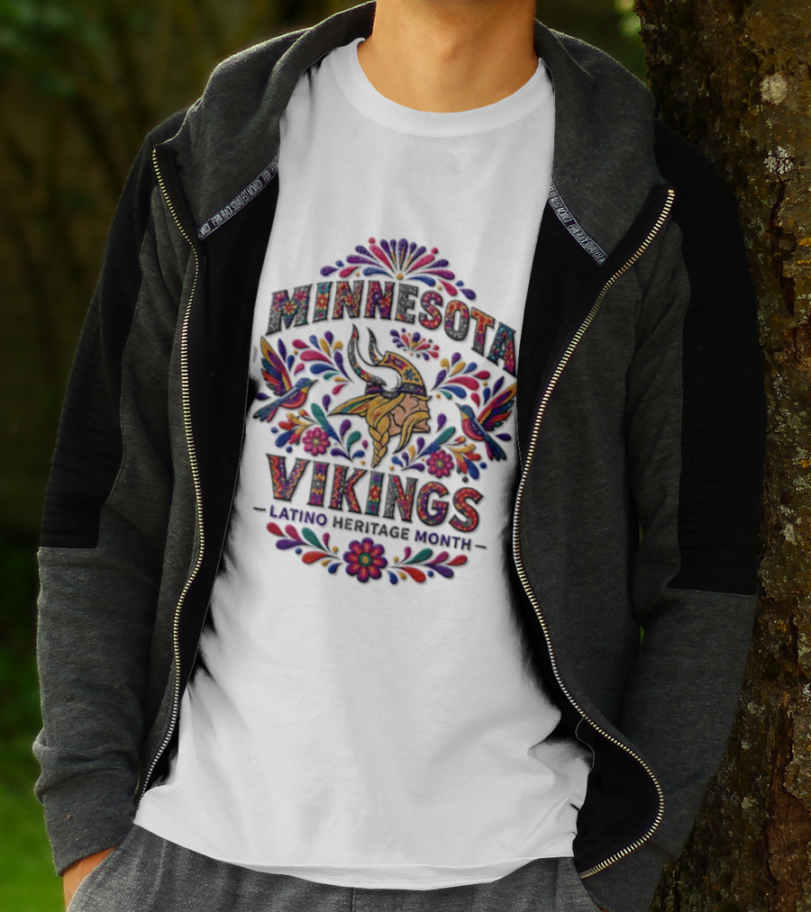 Minnesota Vikings Latino Heritage Month Viking Floral Hummingbird T-Shirt