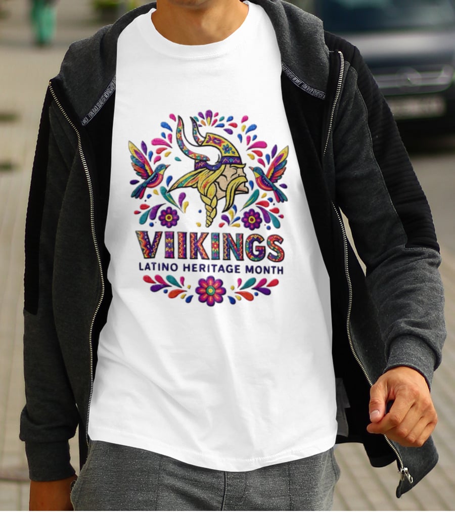 Minnesota Vikings Latino Heritage Month Viking Hummingbirds Floral Folk T-Shirt