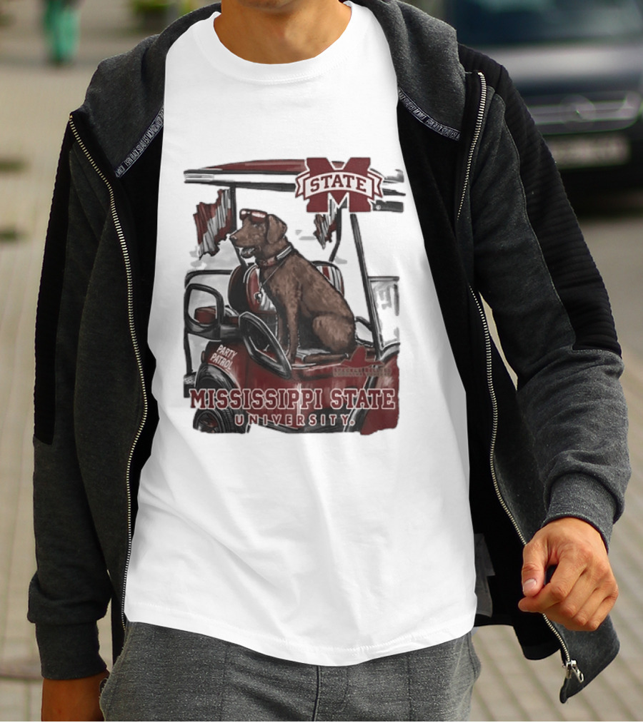 Mississippi State University Bulldogs Party Patrol Brown Lab Golf Cart T-Shirt