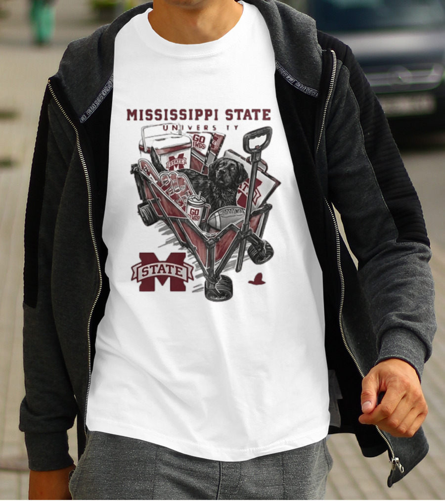 Mississippi State University Go Dawgs Tailgate Wagon With Dog And Drinks T-Shirt