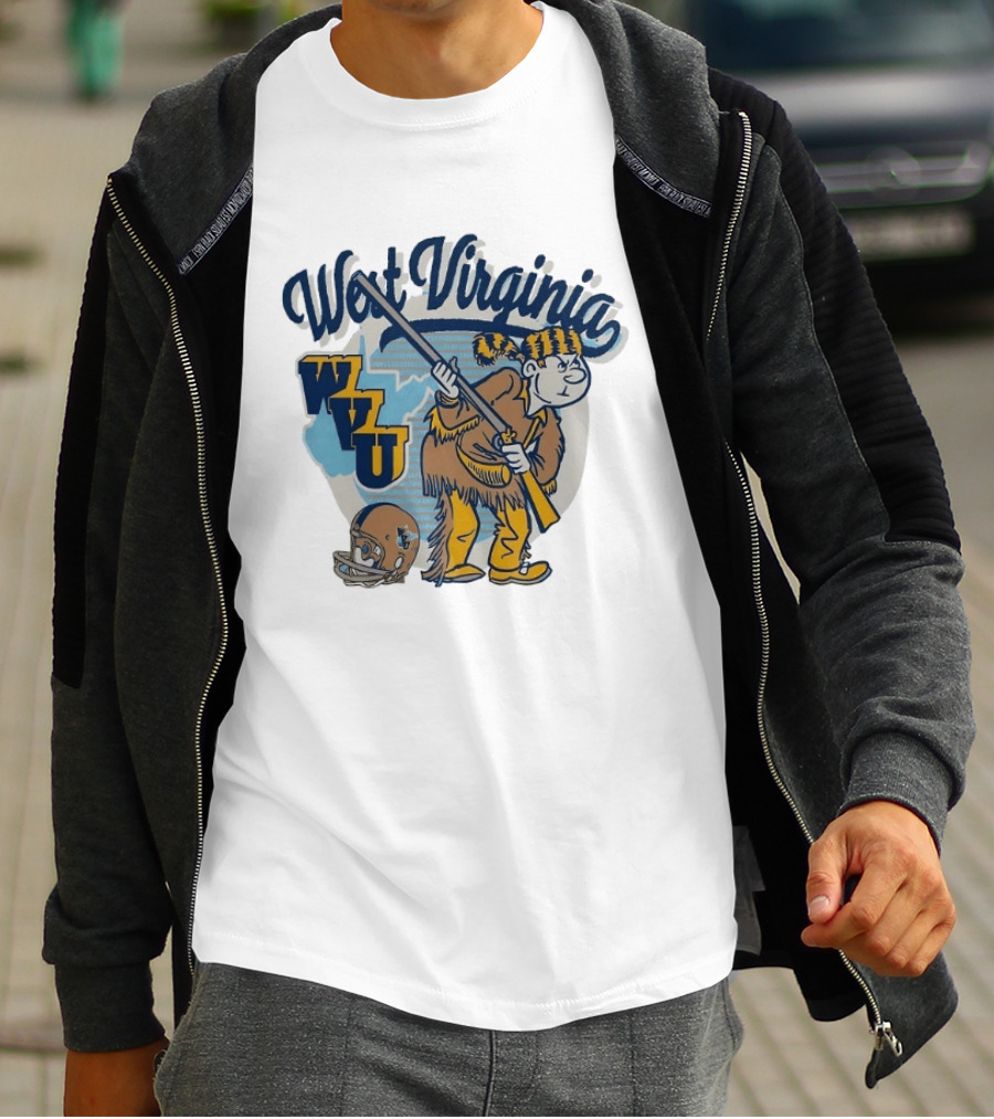 West Virginia Mountaineers WVU Mascot With Rifle And Helmet T-Shirt