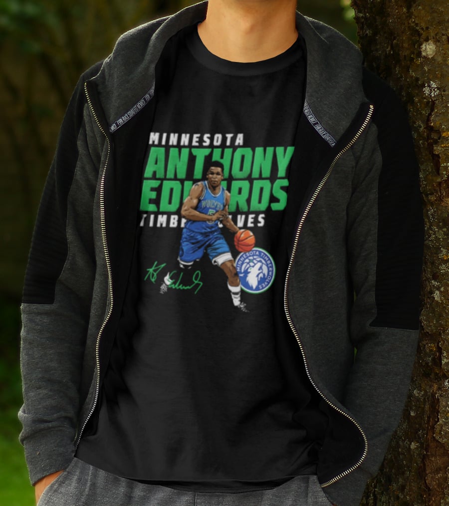 Anthony Edwards Minnesota Timberwolves NBA 5 Basketball Player Dribbling Ball T-Shirt
