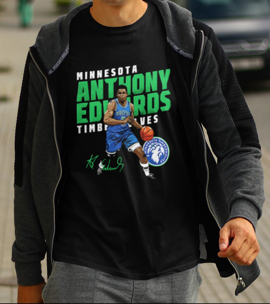 Anthony Edwards Minnesota Timberwolves NBA 5 Basketball Player Dribbling Ball T-Shirt