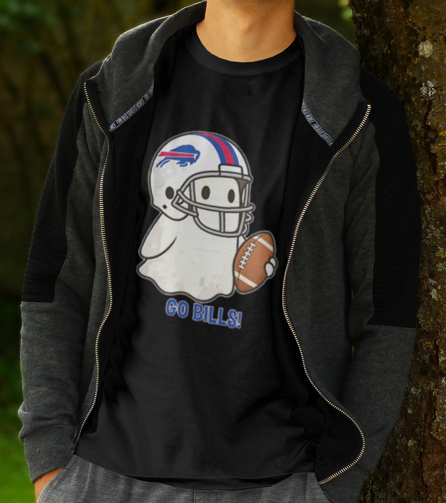 Buffalo Bills Ghost GO BILLS Football Helmet Holding Ball T-Shirt