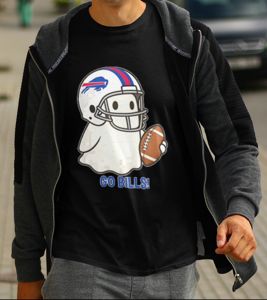 Buffalo Bills Ghost GO BILLS Football Helmet Holding Ball T-Shirt