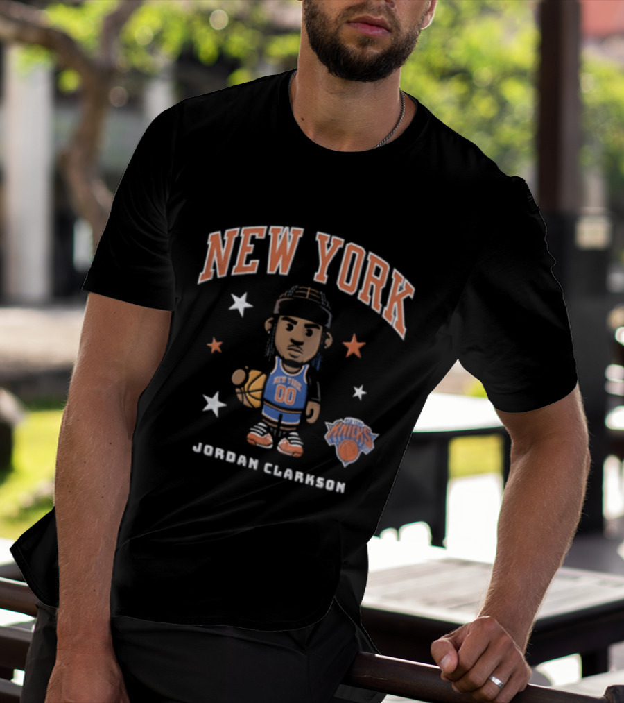 New York Knicks NBA 00 Jordan Clarkson Cartoon Basketball Player Braids Stars T-Shirt