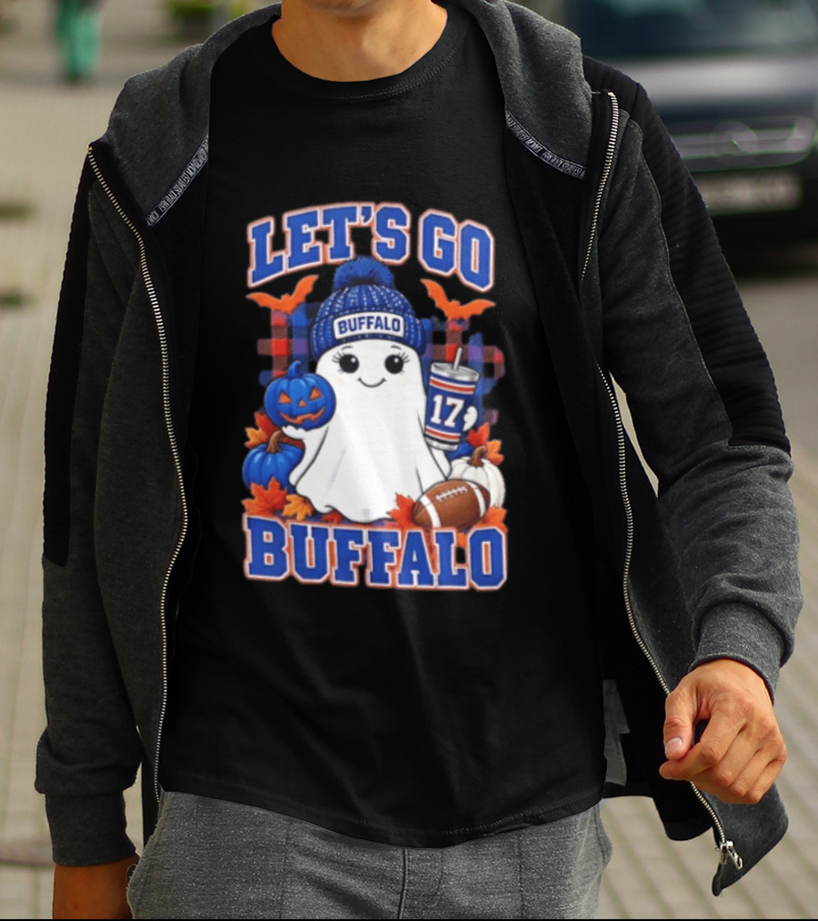 Let's Go Buffalo Ghost With Beanie Pumpkin And Football T-Shirt