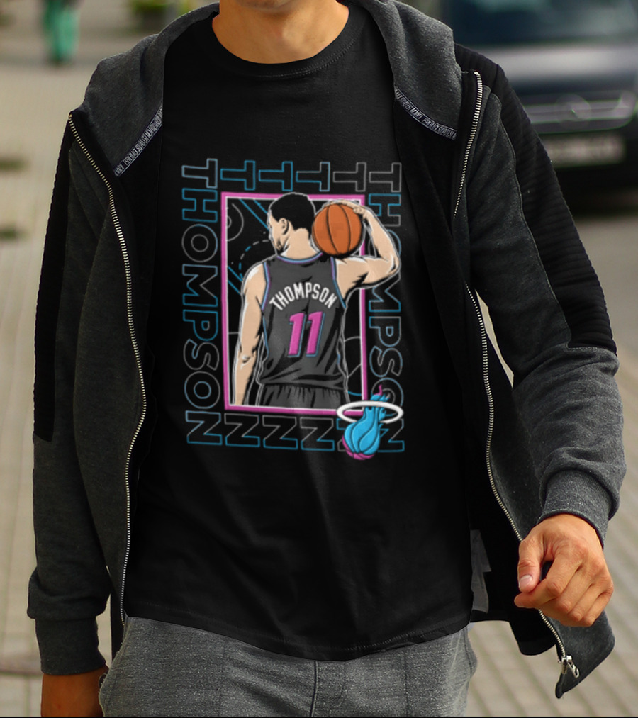 Thompson 11 Miami Heat Basketball Player Holding Ball NBA T-Shirt