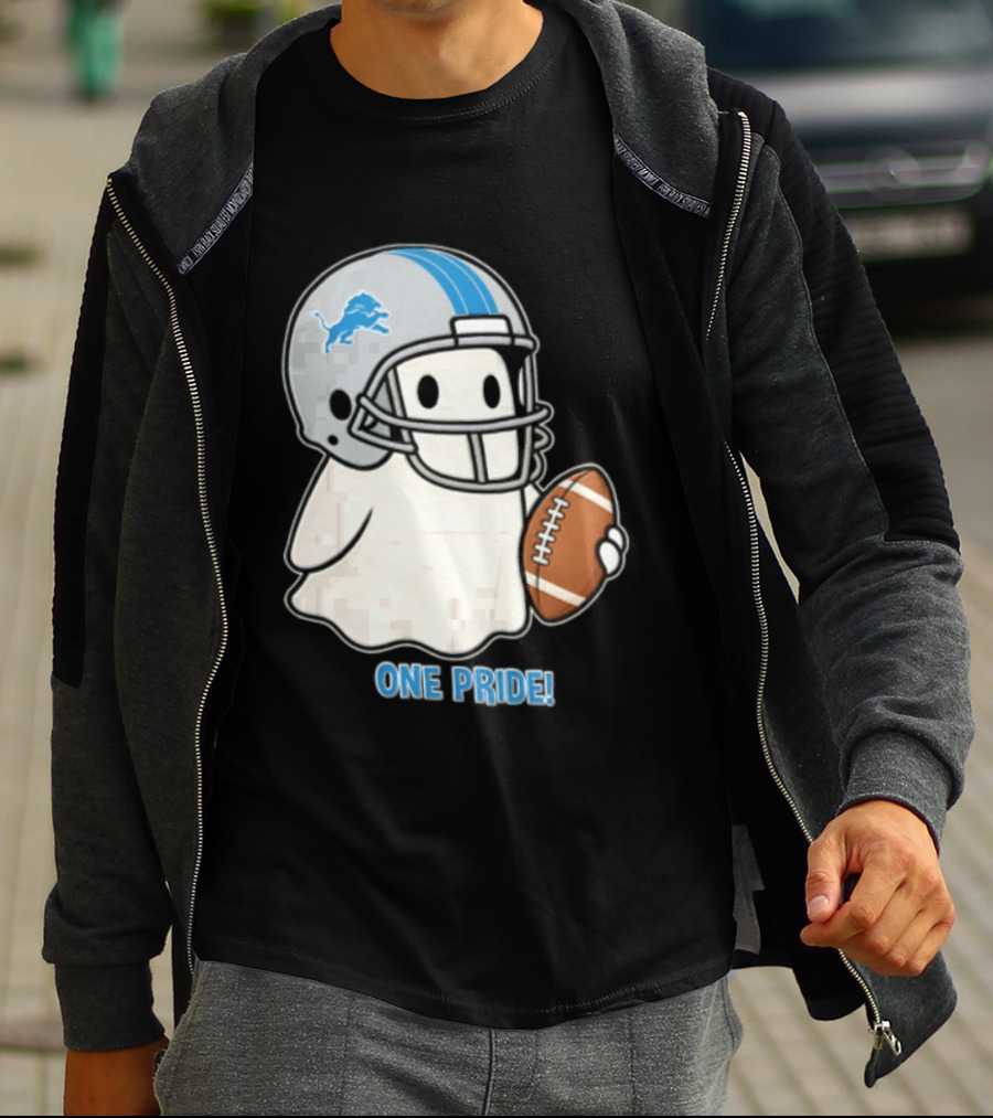 Detroit Lions Ghost One Pride Football Helmet And Ball T-Shirt
