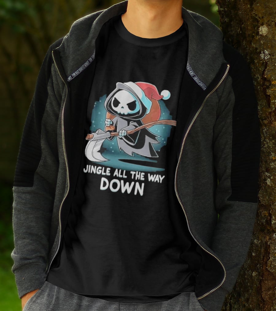 Jingle All The Way Down Grim Reaper Santa Hat T-Shirt