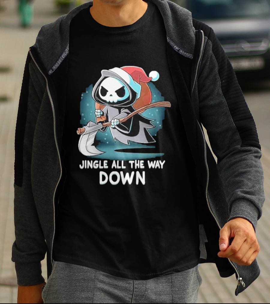 Jingle All The Way Down Grim Reaper Santa Hat T-Shirt