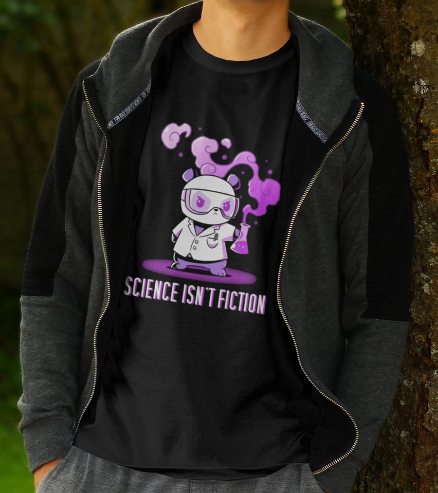 Science Isn't Fiction Panda Scientist With Beaker And Purple Smoke T-Shirt