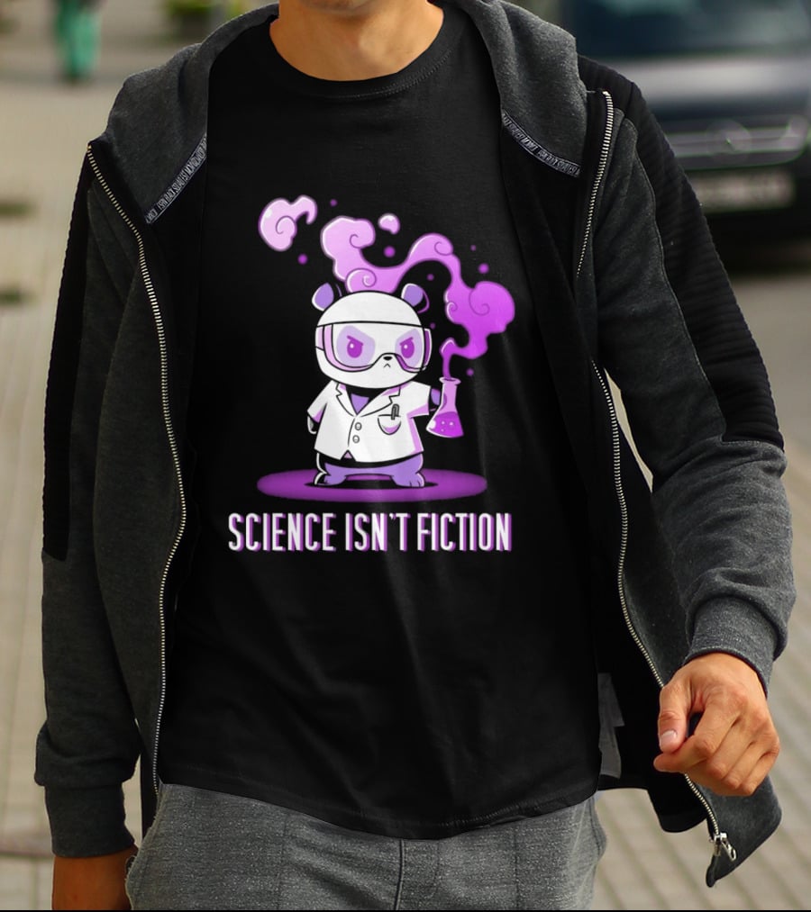 Science Isn't Fiction Panda Scientist With Beaker And Purple Smoke T-Shirt