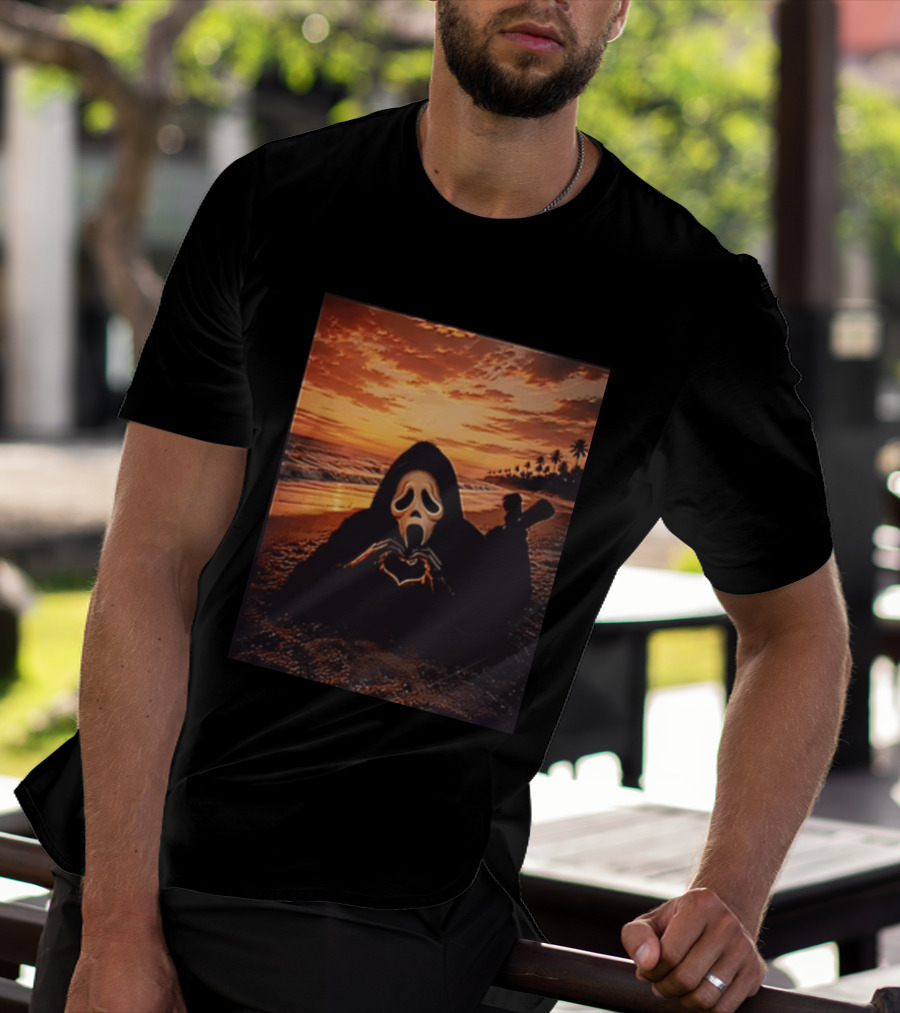 Ghostface Romantic Beach Sunset Valentine's Day Scream Lover T-Shirt