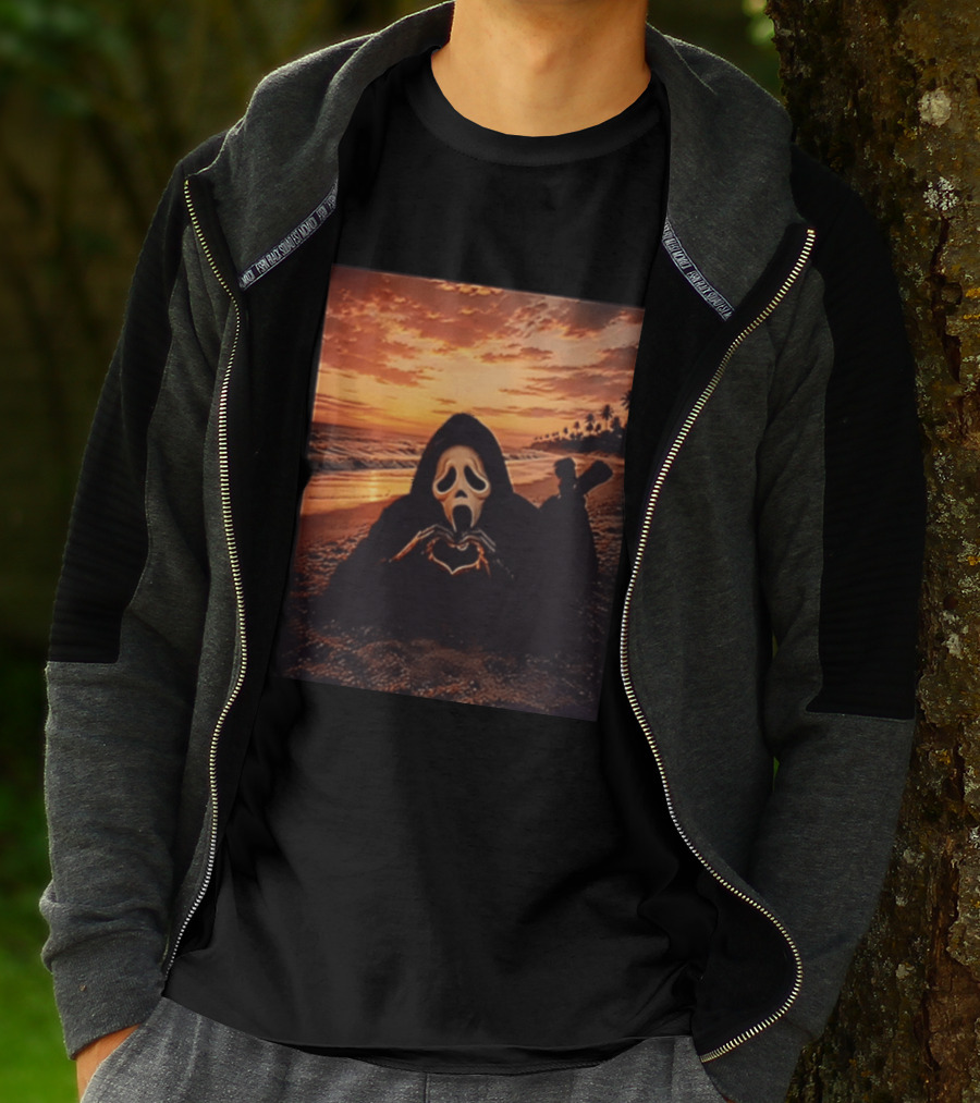 Ghostface Romantic Beach Sunset Valentine's Day Scream Lover T-Shirt