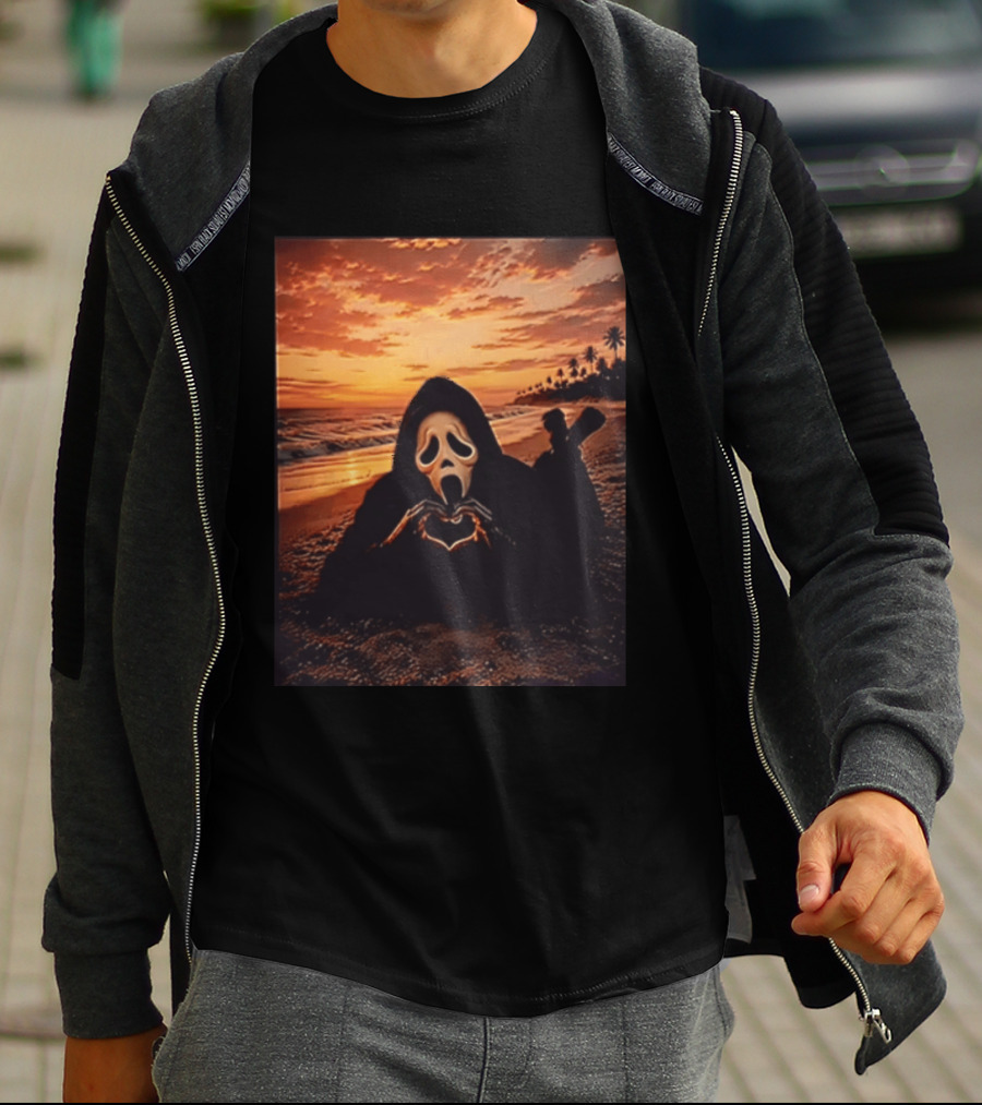 Ghostface Romantic Beach Sunset Valentine's Day Scream Lover T-Shirt