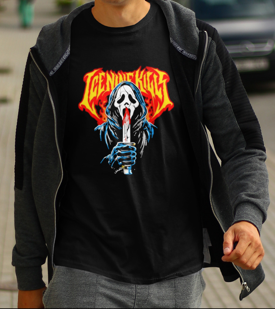 Ice Nine Kills Ghostface Horror Metal Band Red Text Knife T-Shirt