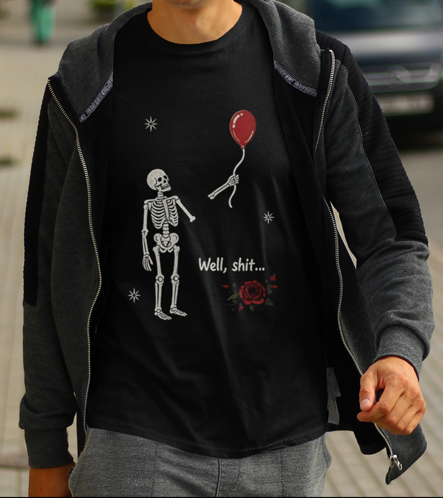 Skeleton Lost Balloon Well Shit Rose T-Shirt